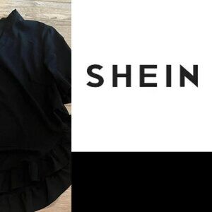 SHEIN Black Ruffled Button Down Shirt